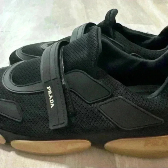Prada Mens Cloudbust Sneakers Size US 7 UK  37.5 Black Gold Nylon Strap Trainers - Picture 10 of 11